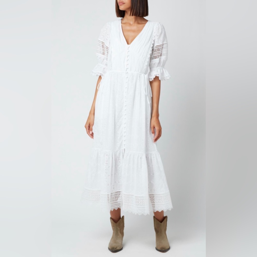 Self Portrait White Floral Broderie Anglaise Midi Dress